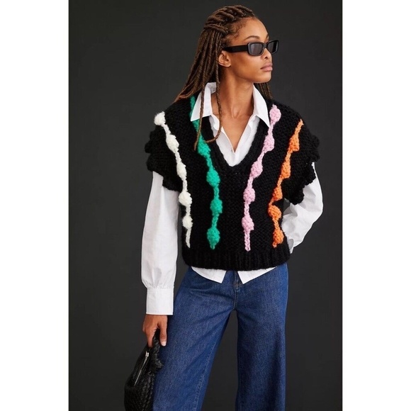 NWT!! Anthropologie MAEVE Bauble Sweater Vest Chunky Knit Retro One Size - Picture 1 of 16